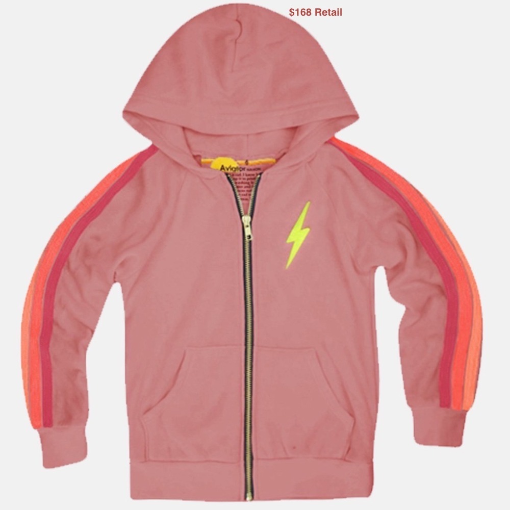 AVIATOR NATION Kid's Bolt Stitch Classic 5-Stripe Zip-Up Hoodie Size 10 Pink USA